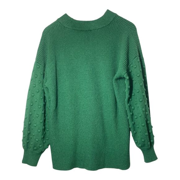 CeCe Green Ribbed Bobble Sleeve Crewneck Sweater Size 1X XL Swiss Dot - Picture 2 of 5